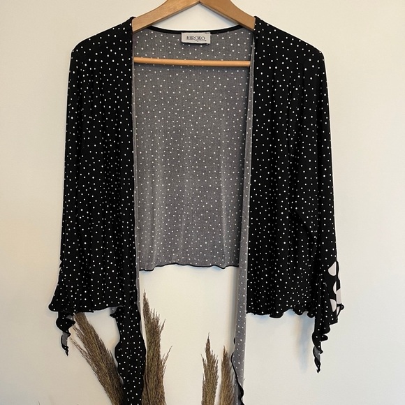 Hiroko Black Polka Dot Boho Women's open cardigan shrug size small - Picture 2 of 6